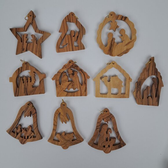 Olive Wood Holy Land Ornaments Handcrafted Lot of 12 - Picture 3 of 16